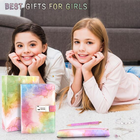 Tagebuch mit Schloss Mädchen, Geschenke für Mädchen 8 9 10 11 12 13 Jahre, Valentinstag Geburtstag Geschenke Teenager Mädchen Alter 7-14, Tagebuch mit Code Notizbüch Stift Mäppchen Schule Schulanfang