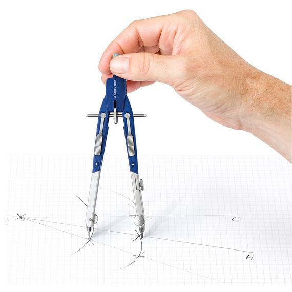 STAEDTLER Mars Comfort 552 01 Zirkel, Schnellverstellzirkel, auswechselbare Nadel, Schenkel abknickbar, Durchmesser Zeichenkreis: 350 mm, Länge: 170 mm, Farbe: blau, silber, Klappdeckeletui