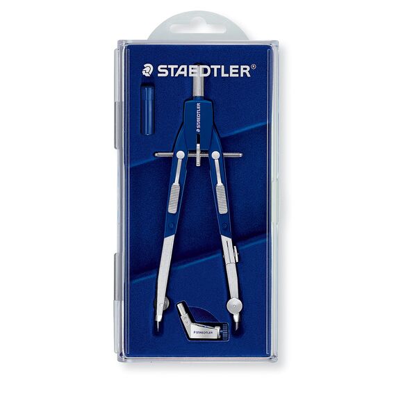 STAEDTLER Mars Comfort 552 01 Zirkel, Schnellverstellzirkel, auswechselbare Nadel, Schenkel abknickbar, Durchmesser Zeichenkreis: 350 mm, Länge: 170 mm, Farbe: blau, silber, Klappdeckeletui
