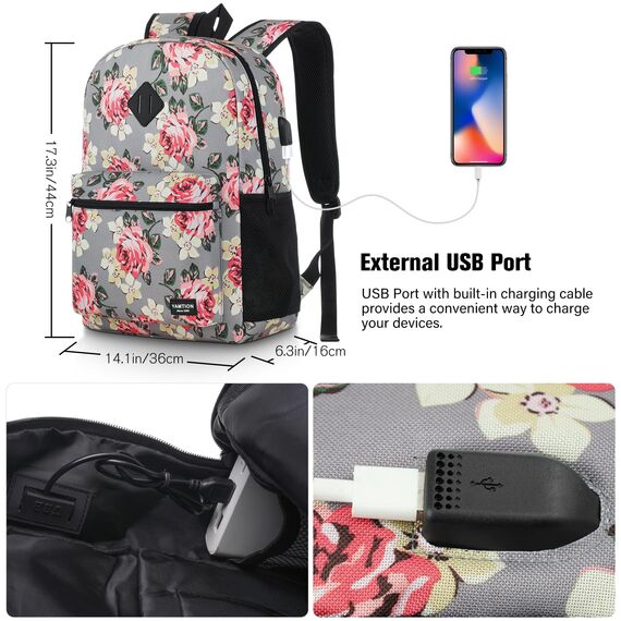 YAMTION Schulrucksack Mädchen Teenager Rucksack Damen,Schultasche Frauen Schulranzen Damen Rucksack Schule mit 15,6 Zoll Laptopfach für Universität Städtetrip Studium