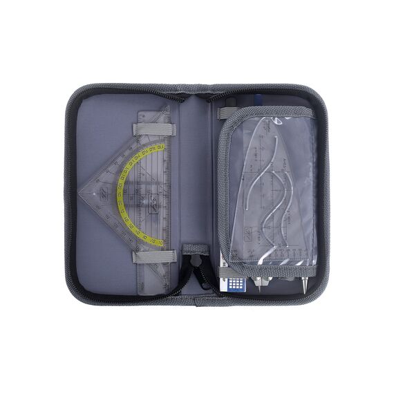 Facile Scriptum Hochwertiges Zirkelset (Schwarz) – 13-teiliges Geometrieset - Zirkel mit Schnellverstellung, Feinminen-Bleistift aus Metall, Geodreieck, Radierer und vieles mehr – Mathe-Set mit Etui