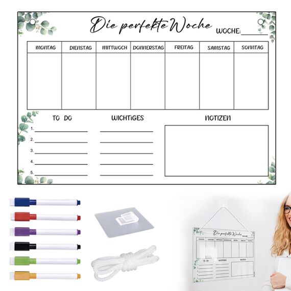 YSOOUA Wochenplaner Abwischbar Wochenplaner aus Acrylglas für Haushaltsplan 30 x 20CM Memoboard mit 6 Whiteboard-Stift Haushaltsplan zum Aufhängen To Do Liste für den Haushalt(A)