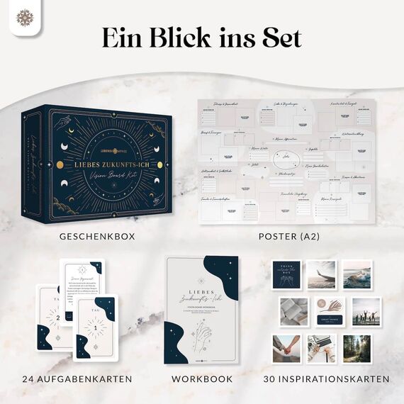 Vision Board Set 2026 - DAS ORIGINAL ”Liebes Zukunfts-Ich” von Lebenskompass® - Bastel Dein eigenes Visionboard und visualisiere das Leben deiner Träume - Geschenke für Frauen & Männer