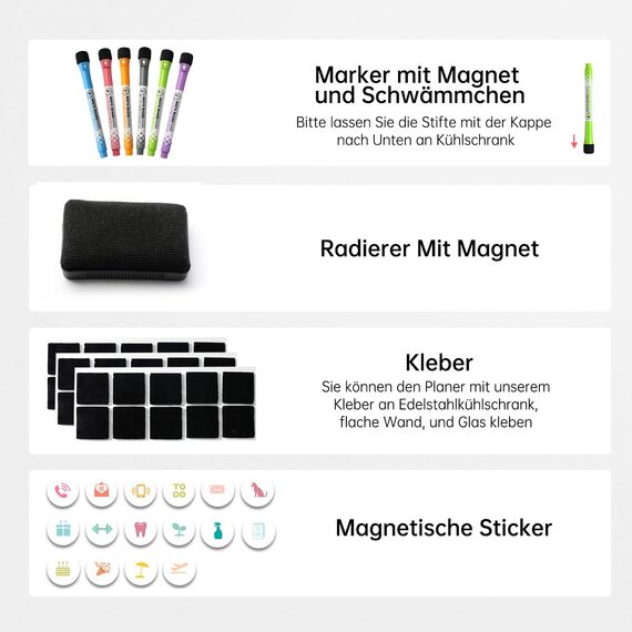 MCCORL Magnetisch Wochenplaner+Monatsplaner+Essenplaner/Familienplaner abwischbar, Magnettafeln für Kühlschrank,perfect als Haushaltsplaner und Aufgabenplaner (3 Stücke)
