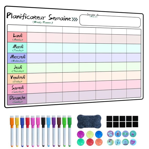 Prelisee Whiteboard Wochenplaner Magnetisch Abwischbar 42×30cm Kann Als Essensplaner Woche,To Do Liste,Haushaltsplaner,Einkaufsliste, Kinder Wochenplaner Abwischbar für Kühlschrank
