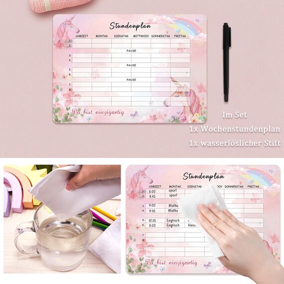 BOYATONG Einhorn Stundenplan Abwischbar, Stundenplan Magnetisch, Einschulung Mädchen Geschenk Schulanfang, Inhalt Schultüte Füllung Mädchen