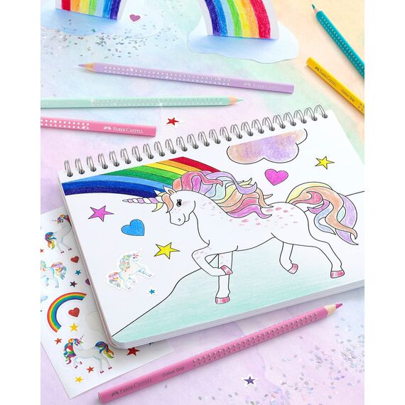 Faber-Castell 201543 - Buntstifte Set Einhorn, 24-teilig, bruchsicher, inkl. 6 Sparkle Pastellstifte und Einhorn Sticker