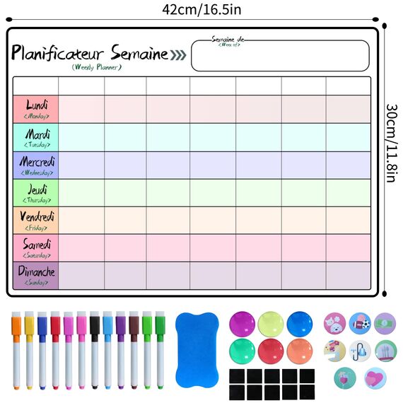 Prelisee Whiteboard Wochenplaner Magnetisch Abwischbar 42×30cm Kann Als Essensplaner Woche,To Do Liste,Haushaltsplaner,Einkaufsliste, Kinder Wochenplaner Abwischbar für Kühlschrank