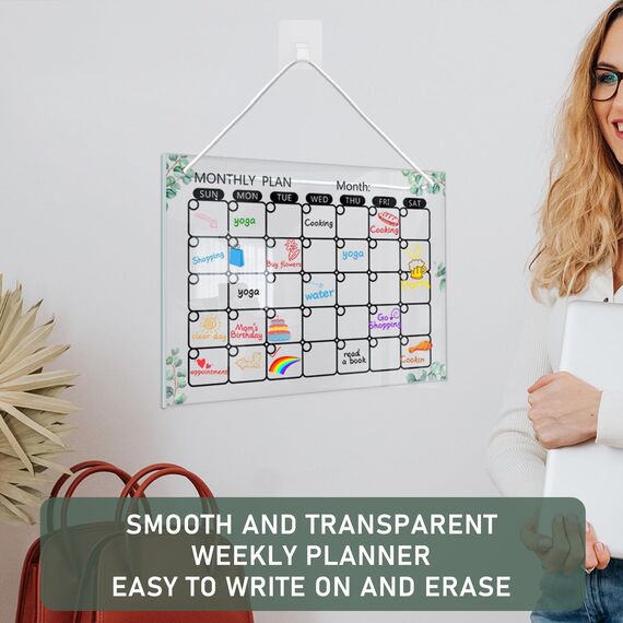 YSOOUA Wochenplaner Abwischbar Wochenplaner aus Acrylglas für Haushaltsplan 30 x 20CM Memoboard mit 6 Whiteboard-Stift Haushaltsplan zum Aufhängen To Do Liste für den Haushalt(B)