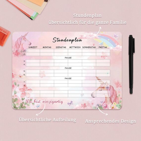 BOYATONG Einhorn Stundenplan Abwischbar, Stundenplan Magnetisch, Einschulung Mädchen Geschenk Schulanfang, Inhalt Schultüte Füllung Mädchen