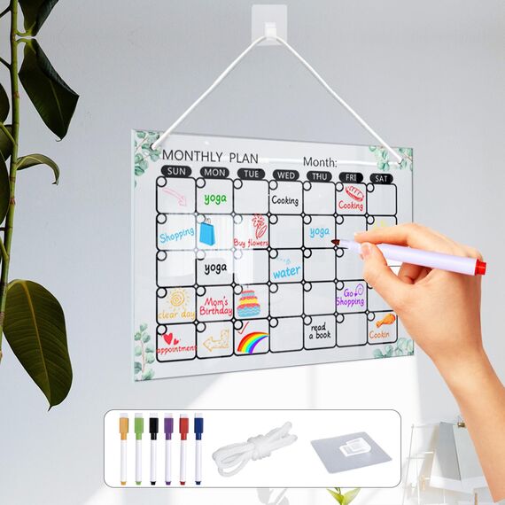 YSOOUA Wochenplaner Abwischbar Wochenplaner aus Acrylglas für Haushaltsplan 30 x 20CM Memoboard mit 6 Whiteboard-Stift Haushaltsplan zum Aufhängen To Do Liste für den Haushalt(B)