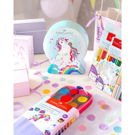 Faber-Castell 155544 - Filzstifte Set Connector Einhorn, 33er Metallbox Schneekugel, auswaschbar, Malset für Kinder