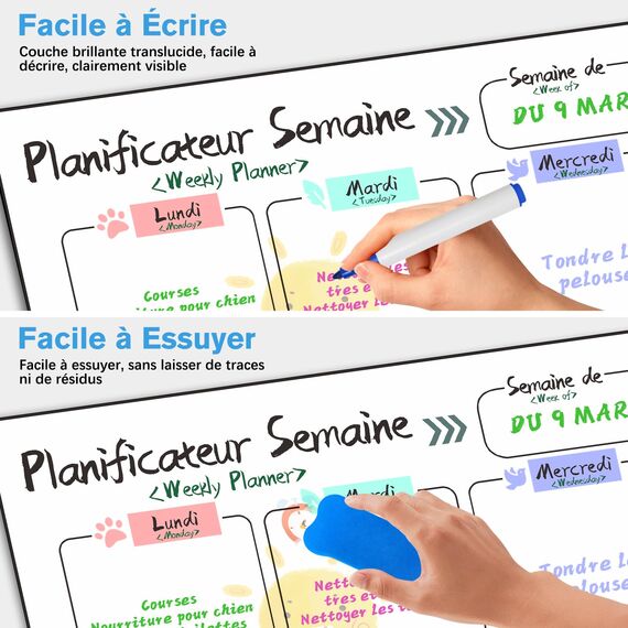 Prelisee Whiteboard Wochenplaner Magnetisch Abwischbar 42×30cm Kann Als Essensplaner Woche,To Do Liste,Haushaltsplaner,Einkaufsliste, Kinder Wochenplaner Abwischbar für Kühlschrank-2 Stk
