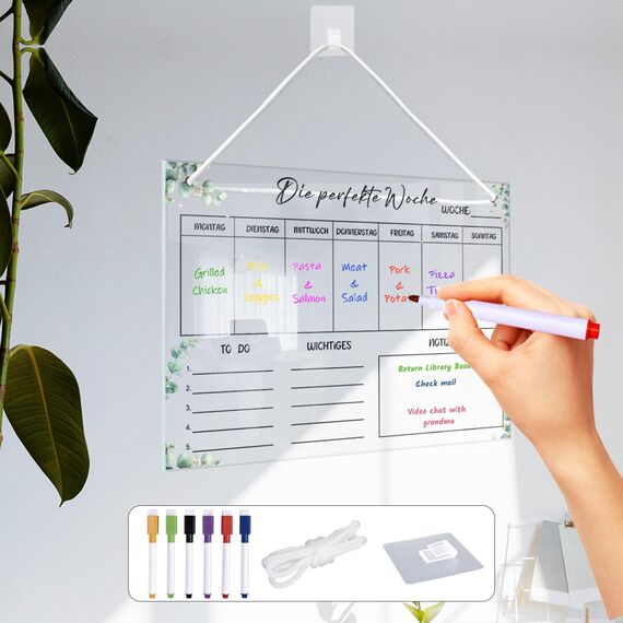 YSOOUA Wochenplaner Abwischbar Wochenplaner aus Acrylglas für Haushaltsplan 30 x 20CM Memoboard mit 6 Whiteboard-Stift Haushaltsplan zum Aufhängen To Do Liste für den Haushalt(A)