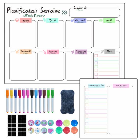 Prelisee Whiteboard Wochenplaner Magnetisch Abwischbar 42×30cm Kann Als Essensplaner Woche,To Do Liste,Haushaltsplaner,Einkaufsliste, Kinder Wochenplaner Abwischbar für Kühlschrank-2 Stk