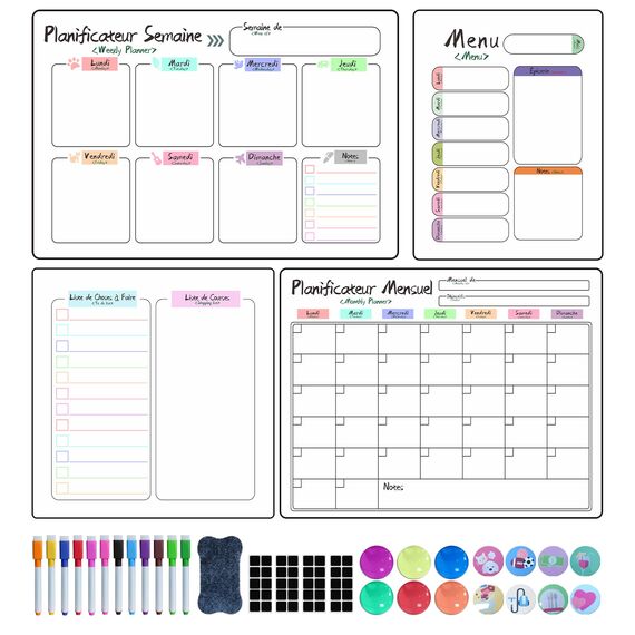 Prelisee 4 Stk Whiteboard Wochenplaner Magnetisch Monatsplaner Abwischbar Kann Als Essensplaner Woche,To Do Liste,Haushaltsplaner,Einkaufsliste,42×30cm Kinder Wochenplaner Abwischbar für Kühlschrank