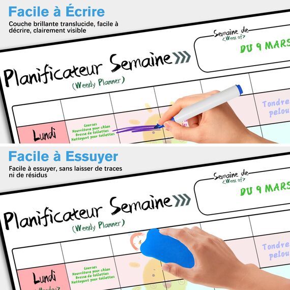 Prelisee Whiteboard Wochenplaner Magnetisch Abwischbar 42×30cm Kann Als Essensplaner Woche,To Do Liste,Haushaltsplaner,Einkaufsliste, Kinder Wochenplaner Abwischbar für Kühlschrank