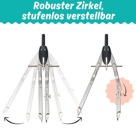 CALCUSO GEOMETRIE SET PRO in pinker Federmappe/Federmäppchen mit Zirkel und Geodreieck - Praktisches Mäppchen für Schule, Uni, Büro und Zeichnungen - Ideal als Geometrie-Set für die Schule