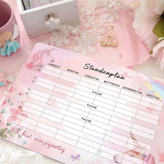 BOYATONG Einhorn Stundenplan Abwischbar, Stundenplan Magnetisch, Einschulung Mädchen Geschenk Schulanfang, Inhalt Schultüte Füllung Mädchen