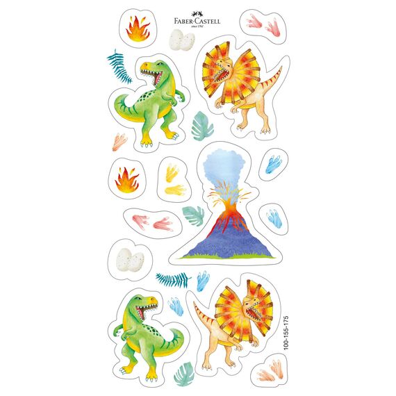 FABER-CASTELL 201545 - Buntstifte Set Dino, 13-teilig, bruchsicher, inkl. 3 Metallic Stifte und Dino Sticker