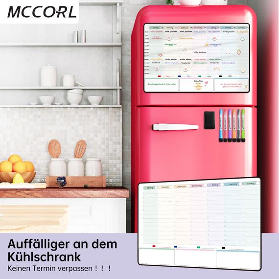 MCCORL Magnetisch Wochenplaner abwischbar, Familienplaner Magnettafel für Kühlschrank, perfect as Haushaltsplaner, Stundenplaner, Essenplaner oder To Do Liste 42×28cm auf Deutsch