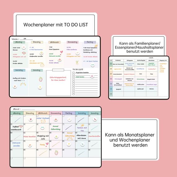 MCCORL Magnetisch Wochenplaner+Monatsplaner+Essenplaner/Familienplaner abwischbar, Magnettafeln für Kühlschrank,perfect als Haushaltsplaner und Aufgabenplaner (3 Stücke)