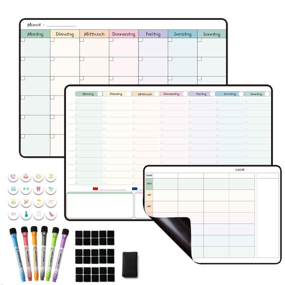 MCCORL Magnetisch Wochenplaner+Monatsplaner+Familienplaner/Essenplaner abwischbar, Magnettafeln für Kühlschrank, perfect als Stundenplan,Menüplaner,Haushaltsplan und To Do Liste (3 Stücke)