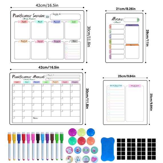 Prelisee 4 Stk Whiteboard Wochenplaner Magnetisch Monatsplaner Abwischbar Kann Als Essensplaner Woche,To Do Liste,Haushaltsplaner,Einkaufsliste,42×30cm Kinder Wochenplaner Abwischbar für Kühlschrank