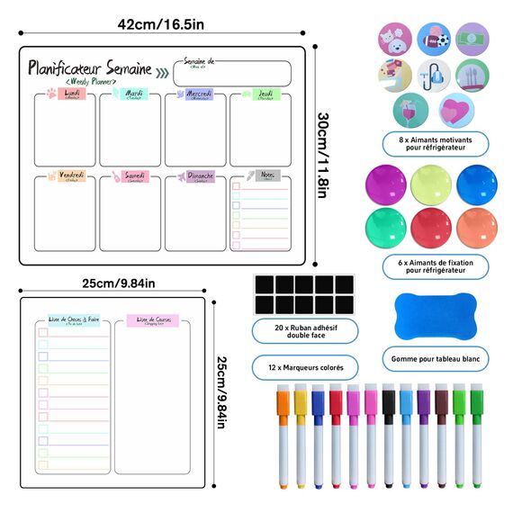 Prelisee Whiteboard Wochenplaner Magnetisch Abwischbar 42×30cm Kann Als Essensplaner Woche,To Do Liste,Haushaltsplaner,Einkaufsliste, Kinder Wochenplaner Abwischbar für Kühlschrank-2 Stk