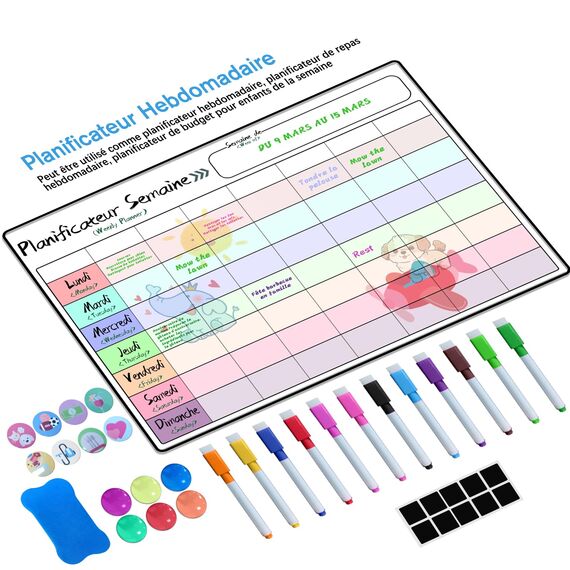 Prelisee Whiteboard Wochenplaner Magnetisch Abwischbar 42×30cm Kann Als Essensplaner Woche,To Do Liste,Haushaltsplaner,Einkaufsliste, Kinder Wochenplaner Abwischbar für Kühlschrank