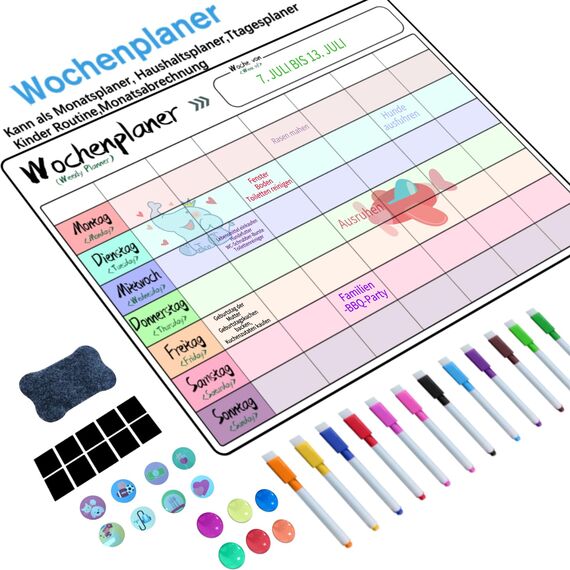 Prelisee Whiteboard Wochenplaner Magnetisch Abwischbar 42×30cm Kann Als Essensplaner Woche,To Do Liste,Haushaltsplaner,Einkaufsliste, Kinder Wochenplaner Abwischbar für Kühlschrank