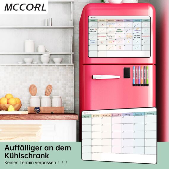 MCCORL Magnetisch Monatsplaner/Wochenplaner abwischbar, Magnettafel für Kühlschrank, Whiteboard Kalender, perfekt als TO DO Liste, Aufgabenplaner and Memoboard auf Deutsch-42×28cm