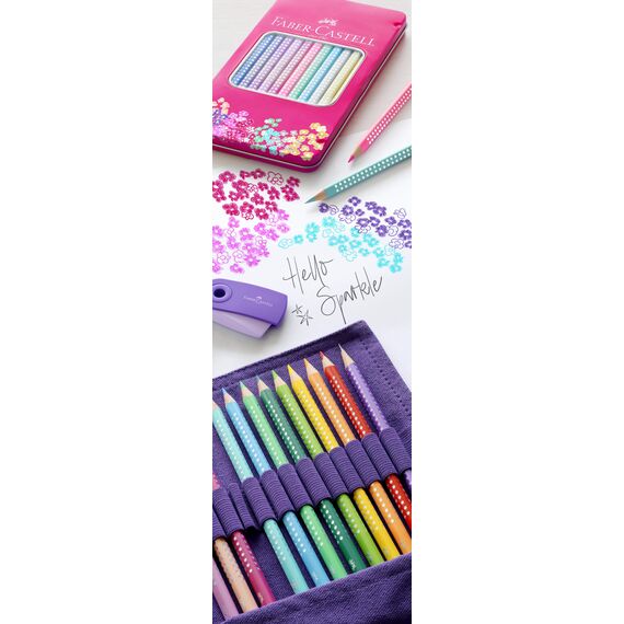 Faber-Castell 201737 - Buntstifte Set Sparkle 12-teilig, im Metalletui, dreikant, bruchsicher