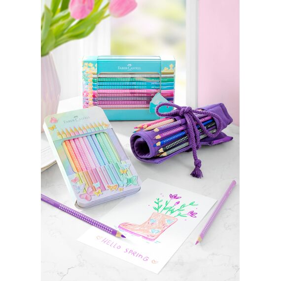 Faber-Castell 201910 - Buntstifte Set Sparkle Pastell 12-teilig, im Metalletui, dreikant, bruchsicher