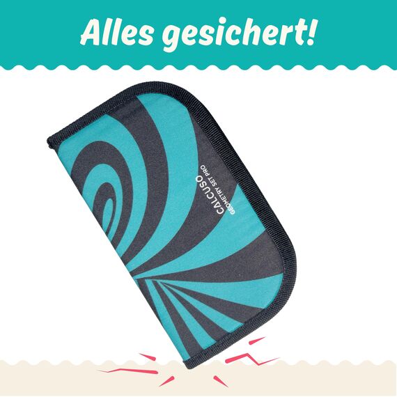 CALCUSO GEOMETRIE SET PRO in türkiser Federmappe/Federmäppchen mit Zirkel und Geodreieck - Praktisches Mäppchen für Schule, Uni, Büro und Zeichnungen - Ideal als Geometrie-Set für die Schule