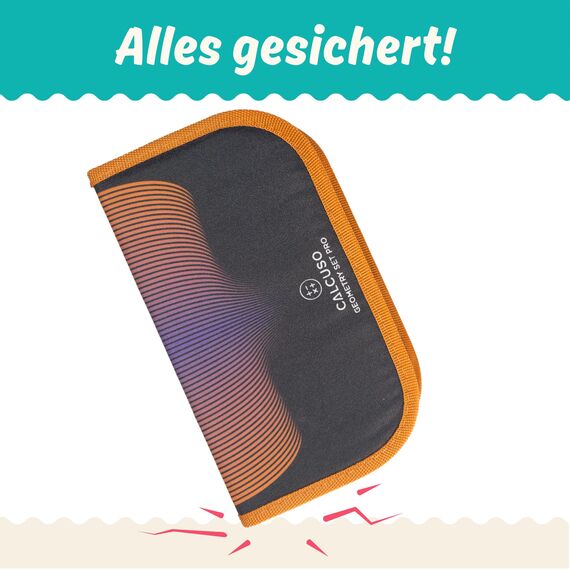 CALCUSO GEOMETRIE SET PRO in orangener Federmappe/Federmäppchen mit Zirkel und Geodreieck - Praktisches Mäppchen für Schule, Uni, Büro und Zeichnungen - Ideal als Geometrie-Set für die Schule