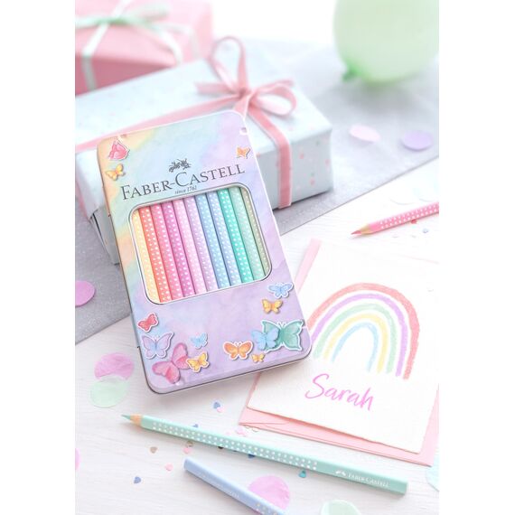 Faber-Castell 201910 - Buntstifte Set Sparkle Pastell 12-teilig, im Metalletui, dreikant, bruchsicher
