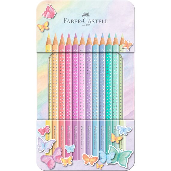 Faber-Castell 201910 - Buntstifte Set Sparkle Pastell 12-teilig, im Metalletui, dreikant, bruchsicher