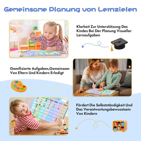 Prelisee Wochenplaner Kinder Tagesplaner Kinder Routine Planer 42×30cm Montessori Magnettafel mit 300 Magnete, 1 Stift Abwischbar & Kordel, Kann Als Essensplaner Woche,To Do Liste,Haushaltsplaner