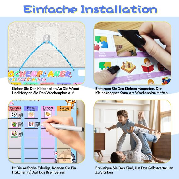 Prelisee Wochenplaner Kinder Tagesplaner Kinder Routine Planer 42×30cm Montessori Magnettafel mit 300 Magnete, 1 Stift Abwischbar & Kordel, Kann Als Essensplaner Woche,To Do Liste,Haushaltsplaner