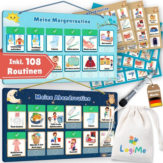 ????????????????????????® Morgenroutine und Abendroutine [inkl. 108 Routinen] Kinder Plan Magnetisch – Montessori Tagesplaner - Routine Planer für Morgen & Abend – Routineplaner – Routinchen Tagesplan zum Klappen