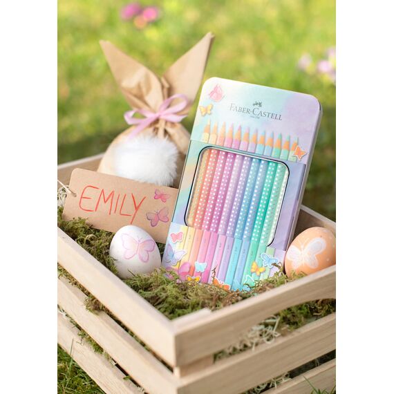 Faber-Castell 201910 - Buntstifte Set Sparkle Pastell 12-teilig, im Metalletui, dreikant, bruchsicher