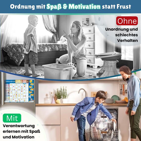 ????????????????????????® Belohnungstafel für Kinder [200 AUFGABEN] - XL Aufgabenplaner magnetisch - Montessori Belohnungssystem - Wochenplaner ab 3 4 5 6 7 8 Jahre - Sternchenplan ADHS Magnettafel (Astronaut)