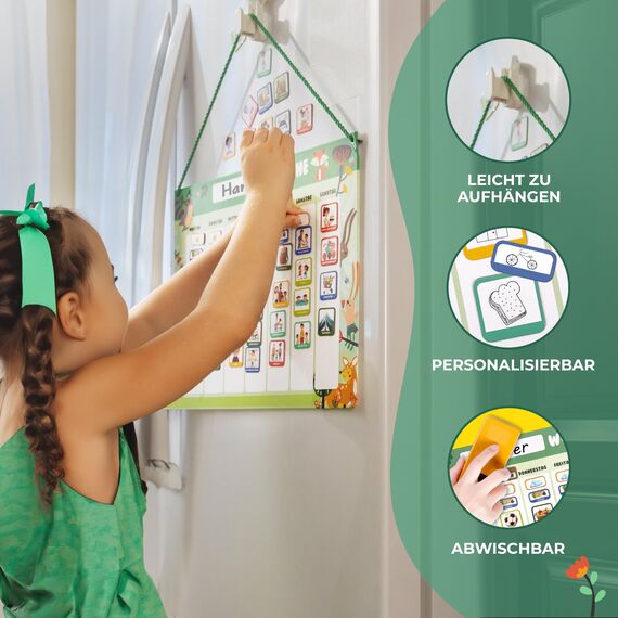 Wochenplaner Kinder - Montessori Magnettafel inkl. 200 Magnete - Komplett beschreib- und abwischbar - Förderung der Selbstständigkeit