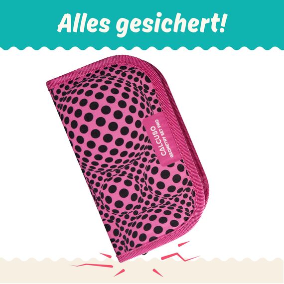 CALCUSO GEOMETRIE SET PRO in pinker Federmappe/Federmäppchen mit Zirkel und Geodreieck - Praktisches Mäppchen für Schule, Uni, Büro und Zeichnungen - Ideal als Geometrie-Set für die Schule