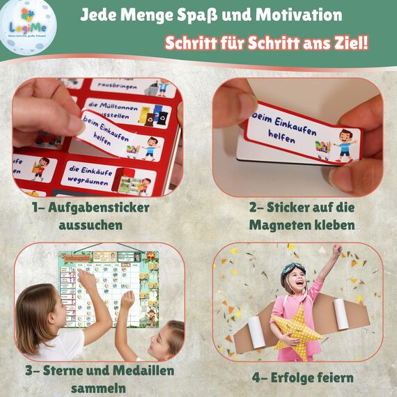 ????????????????????????® Belohnungstafel für Kinder [200 AUFGABEN] - XL Aufgabenplaner magnetisch - Montessori Belohnungssystem - Wochenplaner ab 3 4 5 6 7 8 Jahre - Sternchenplan ADHS Magnettafel (Abenteurer)