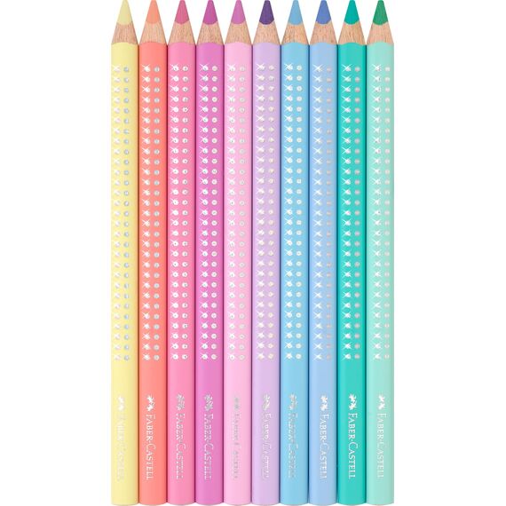 Faber-Castell 210910 - Jumbo Buntstifte Set Sparkle, 10 dicke Buntstifte in Pastellfarben, Malstifte für Kinder