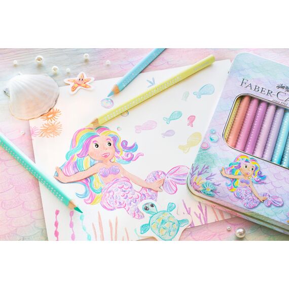 Faber-Castell 210910 - Jumbo Buntstifte Set Sparkle, 10 dicke Buntstifte in Pastellfarben, Malstifte für Kinder