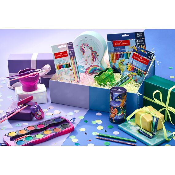 Faber-Castell 554222 - Filzstifte Set Dino, 24 Fasermaler in Standard- und Pastellfarben