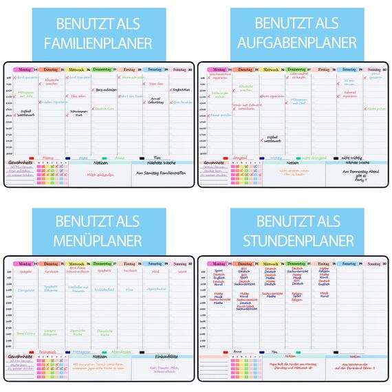 POPRUN Magnetisch Whiteboard Wochenplaner abwischbar Familienplaner Planungstafel Haushaltsplan Menüplaner Magnettafel für Kühlschrank Putzplan Stundenplan für Büro und Schule 42 x 28 cm auf Deutsch